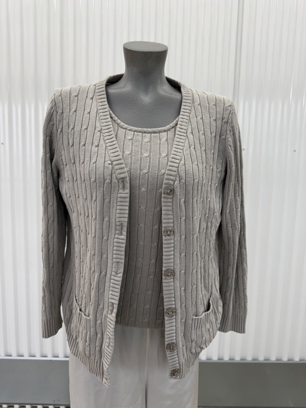 Peter Hahn Silk Knit Cardigan Set – 100% Silk – Neutral Luxe – Size M/L